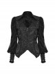 Black Retro Exquisite Jacquard Pattern Sexy V Neck Lace Patchwork Design Gothic Style Lantern Sleeves Shirt
