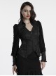 Black Retro Exquisite Jacquard Pattern Sexy V Neck Lace Patchwork Design Gothic Style Lantern Sleeves Shirt