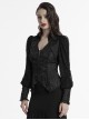 Black Retro Exquisite Jacquard Pattern Sexy V Neck Lace Patchwork Design Gothic Style Lantern Sleeves Shirt