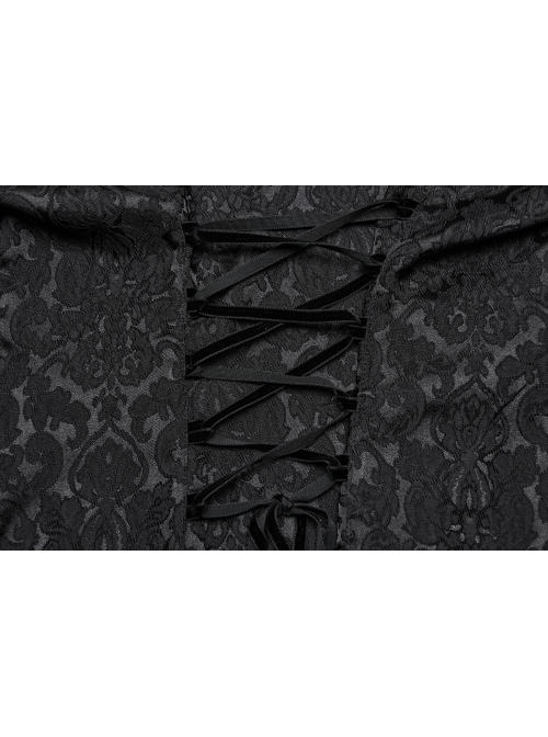 Black Retro Exquisite Jacquard Pattern Sexy V Neck Lace Patchwork Design Gothic Style Lantern Sleeves Shirt