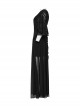 Black Elegant Sexy Deep V Neck Back Drawstring Design Retro Wave Sleeves Gothic Style Dress