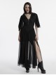 Black Elegant Sexy Deep V Neck Back Drawstring Design Retro Wave Sleeves Gothic Style Dress