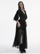 Black Elegant Sexy Deep V Neck Back Drawstring Design Retro Wave Sleeves Gothic Style Dress