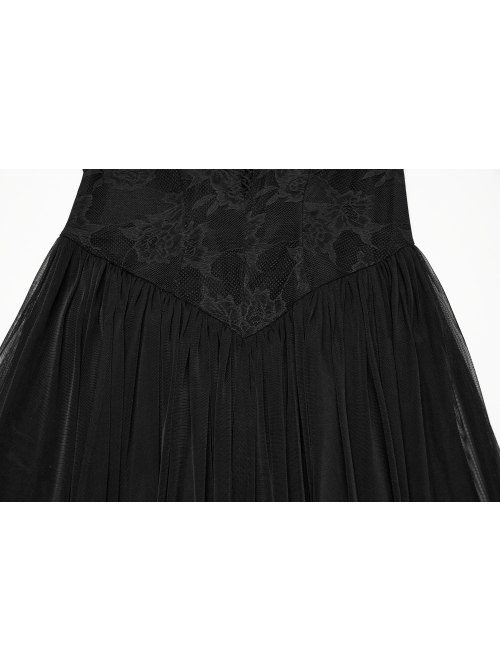 Black Elegant Sexy Deep V Neck Back Drawstring Design Retro Wave Sleeves Gothic Style Dress