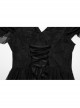 Black Elegant Sexy Deep V Neck Back Drawstring Design Retro Wave Sleeves Gothic Style Dress