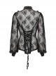 Black Sexy Lace See Through Exquisite Rose Button Back Drawstring Design Gothic Style Long Sleeves Shirt