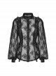 Black Sexy Lace See Through Exquisite Rose Button Back Drawstring Design Gothic Style Long Sleeves Shirt