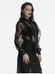 Black Sexy Lace See Through Exquisite Rose Button Back Drawstring Design Gothic Style Long Sleeves Shirt