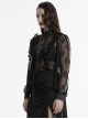 Black Sexy Lace See Through Exquisite Rose Button Back Drawstring Design Gothic Style Long Sleeves Shirt
