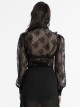 Black Sexy Lace See Through Exquisite Rose Button Back Drawstring Design Gothic Style Long Sleeves Shirt