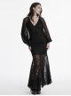 Black Sexy Slim Fit Deep V Neck Lace Mesh Splicing Exquisite Rose Dark Pattern Gothic Style Long Sleeves Dress