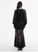 Black Sexy Slim Fit Deep V Neck Lace Mesh Splicing Exquisite Rose Dark Pattern Gothic Style Long Sleeves Dress