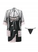 Black Tulle Pink Lace Exposed Chest Halter Neck Backless Slit Hem Nightdress Robe Sexy Lingerie Set