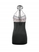 Black Tulle Pink Lace Exposed Chest Halter Neck Backless Slit Hem Nightdress Robe Sexy Lingerie Set