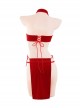 Chinese Style Red Velvet Cheongsam Stand-Up Collar Exposed Chest High Slit Split Binding Bands Sexy Lingerie Set