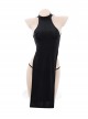 Chinese Style Halter Neck Cheongsam Sleeveless Hollow Backless High Slit Nightdress Sexy Lingerie Set
