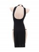 Chinese Style Halter Neck Cheongsam Sleeveless Hollow Backless High Slit Nightdress Sexy Lingerie Set