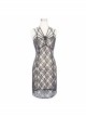Off-Shoulder Lace-Up Black Gothic Rose Mesh Dress
