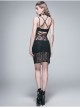 Off-Shoulder Lace-Up Black Gothic Rose Mesh Dress