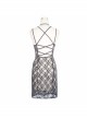 Off-Shoulder Lace-Up Black Gothic Rose Mesh Dress
