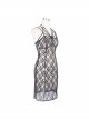 Off-Shoulder Lace-Up Black Gothic Rose Mesh Dress