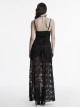 Black Elegant Sexy V Neck Lace Ruffle High Slit Design Daily Versatile Gothic Style Suspender Dress