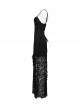 Black Elegant Sexy V Neck Lace Ruffle High Slit Design Daily Versatile Gothic Style Suspender Dress