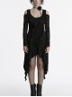 Black Sexy Off Shoulder Design Unique Ruffle Stitching Bat Pattern Gothic Style Long Sleeves Dress