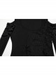 Black Sexy Off Shoulder Design Unique Ruffle Stitching Bat Pattern Gothic Style Long Sleeves Dress