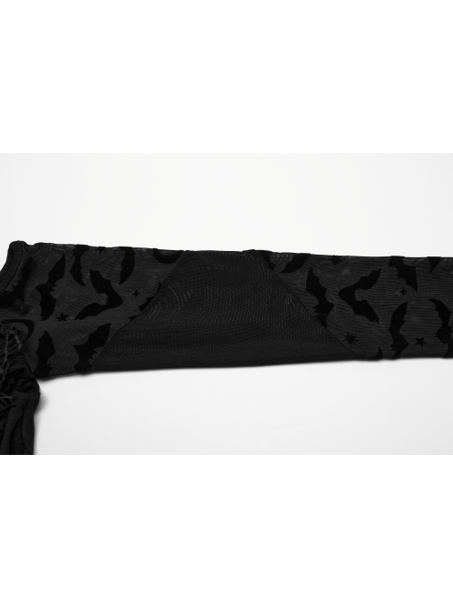 Black Sexy Off Shoulder Design Unique Ruffle Stitching Bat Pattern Gothic Style Long Sleeves Dress