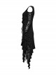 Black Sexy Off Shoulder Design Unique Ruffle Stitching Bat Pattern Gothic Style Long Sleeves Dress