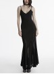 Black Sexy V Neck Irregular Spider Web Mesh Splicing Elegant Slim Gothic Style Suspender Dress