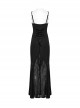 Black Sexy V Neck Irregular Spider Web Mesh Splicing Elegant Slim Gothic Style Suspender Dress