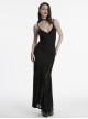 Black Sexy V Neck Irregular Spider Web Mesh Splicing Elegant Slim Gothic Style Suspender Dress