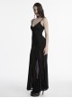 Black Sexy V Neck Irregular Spider Web Mesh Splicing Elegant Slim Gothic Style Suspender Dress