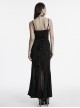 Black Sexy V Neck Irregular Spider Web Mesh Splicing Elegant Slim Gothic Style Suspender Dress