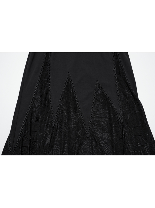 Black Sexy V Neck Irregular Spider Web Mesh Splicing Elegant Slim Gothic Style Suspender Dress