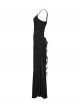 Black Sexy V Neck Irregular Spider Web Mesh Splicing Elegant Slim Gothic Style Suspender Dress