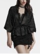 Black Simple Version Design Braided Belt Unique Star Print Gothic Style Wide Sleeve Short Coat