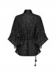 Black Simple Version Design Braided Belt Unique Star Print Gothic Style Wide Sleeve Short Coat