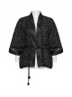 Black Simple Version Design Braided Belt Unique Star Print Gothic Style Wide Sleeve Short Coat