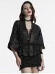 Black Simple Version Design Braided Belt Unique Star Print Gothic Style Wide Sleeve Short Coat