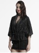 Black Simple Version Design Braided Belt Unique Star Print Gothic Style Wide Sleeve Short Coat
