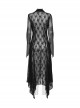 Black Exquisite Pointed Collar Irregular Hem Light Elegant Lace Gothic Style Long Sleeves Coat