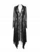 Black Exquisite Pointed Collar Irregular Hem Light Elegant Lace Gothic Style Long Sleeves Coat