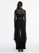 Black Exquisite Pointed Collar Irregular Hem Light Elegant Lace Gothic Style Long Sleeves Coat