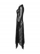 Black Exquisite Pointed Collar Irregular Hem Light Elegant Lace Gothic Style Long Sleeves Coat