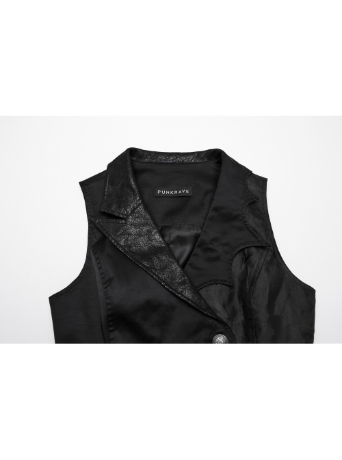 Retro Elegant Black Personality Asymmetrical Hem Gorgeous Carved Metal Buckle Decoration Gothic Style Vest