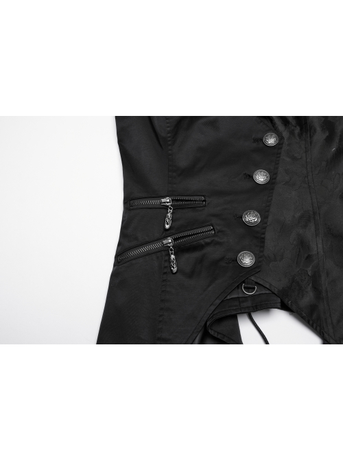 Retro Elegant Black Personality Asymmetrical Hem Gorgeous Carved Metal Buckle Decoration Gothic Style Vest