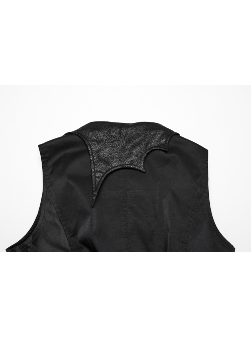 Retro Elegant Black Personality Asymmetrical Hem Gorgeous Carved Metal Buckle Decoration Gothic Style Vest